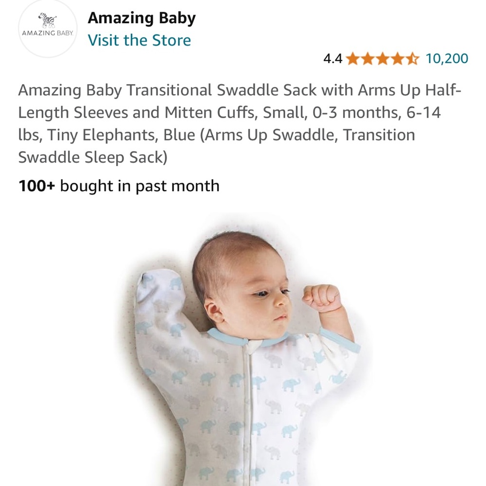 **AMAZING BABY** Transitional Swaddle NEVER USED Medium 3-6 months